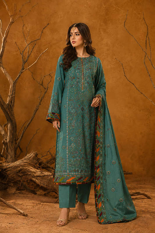 Emerald Grace – Premium Embroidered 3 Piece Suit